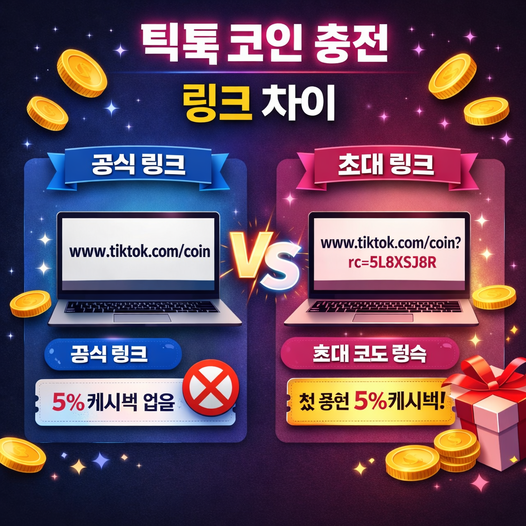 틱톡 코인 충전 공식 링크 vs 초대 링크 차이 첫 충전 5% 캐시백